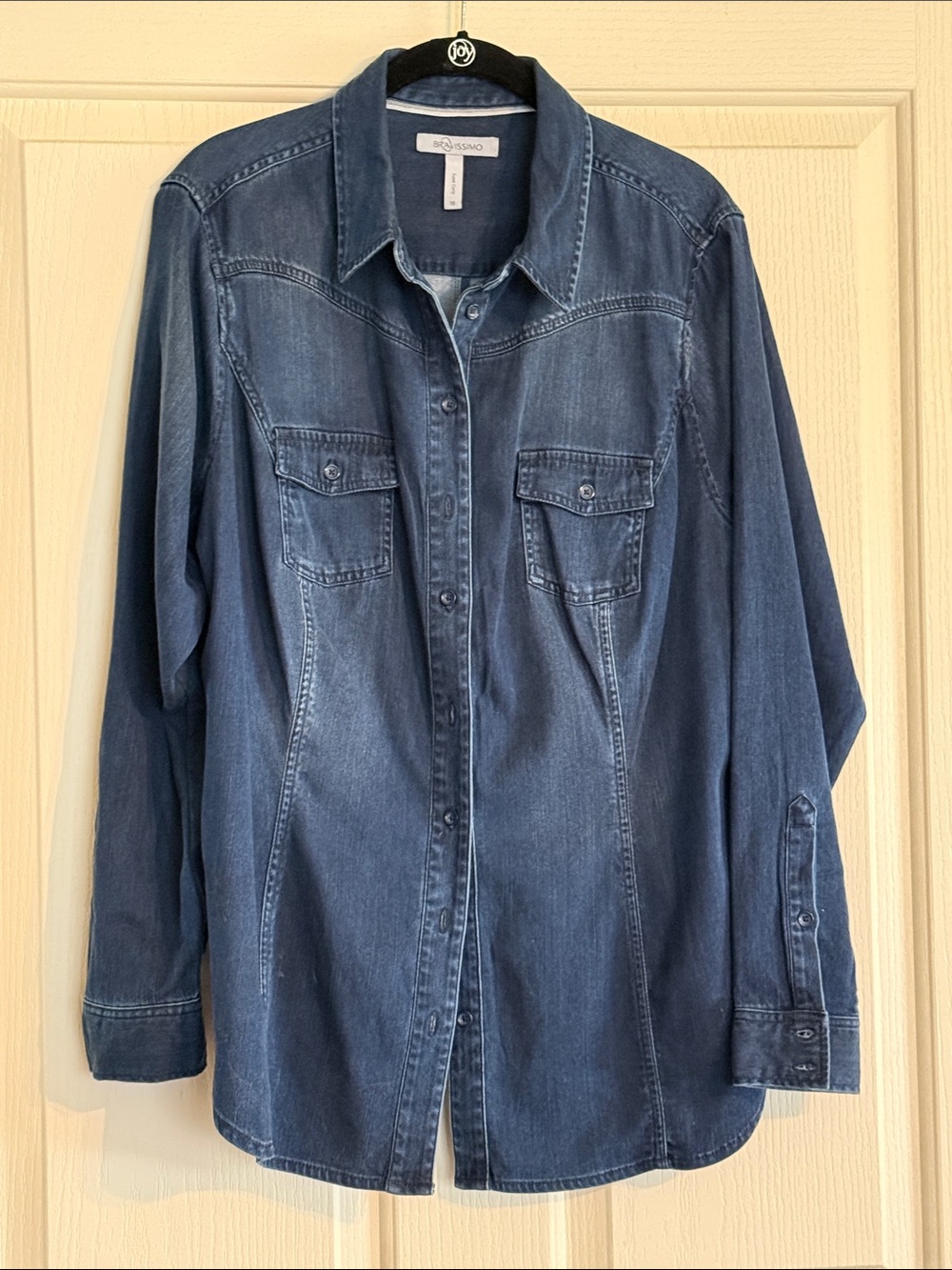 Soft Cotton Denim Dark Blue Oversized Button-Front Shirt